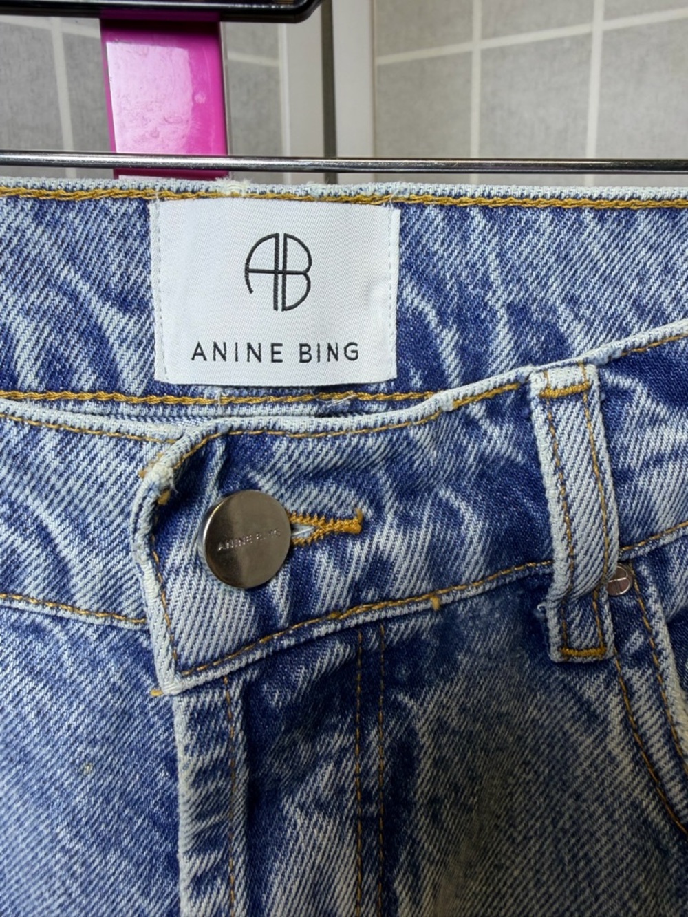 Anine Bing Light Blue Ripped woman’s Straight Jeans - Picture 2 of 7